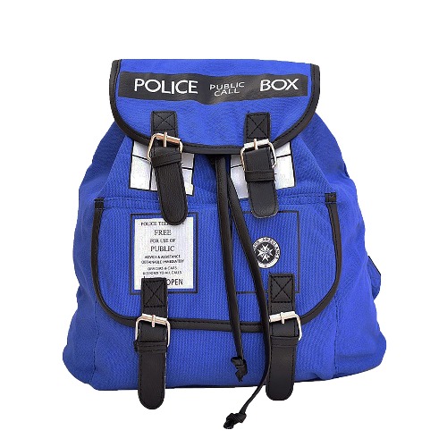 HAMIQI Doctor Who Cosplay Police Box Fashion Casual Backpack Blue Washed Canvas Bag Anime Travel Backpack Student Schoolbag Flip Drawstring Bags Sports Backpack