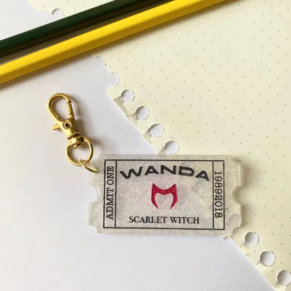 Marvel Wandavision Scarlet Witch Wanda Maximoff Avengers Ticket Acrylic Engraved Keychain