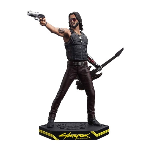 Dark Horse Comics Cyberpunk 2077 Rockboy Johnny Silverhand Action Figure Video Game Figurine with Samurai Emblem Base Stand - 9.5 inches