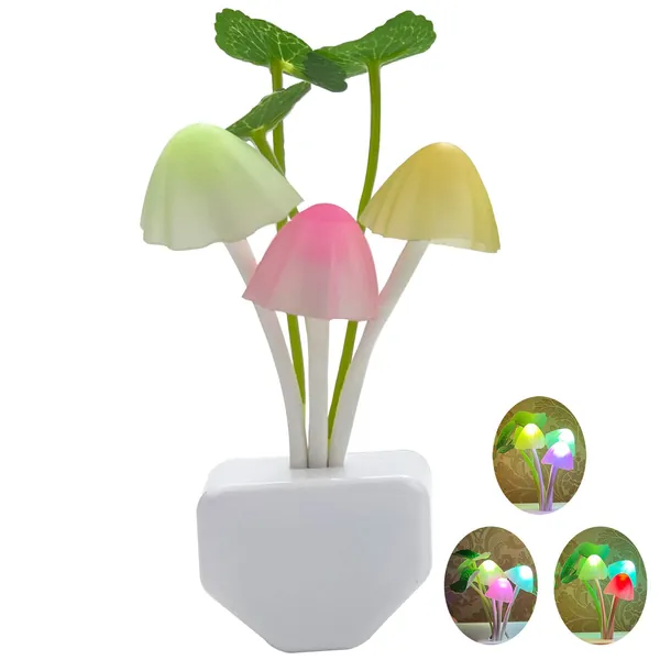 Smart Dusk to Dawn Sensor Led Night Light, 0.6W Multi-Color Changing Plug-in Mushroom Dream Bed Nightlight, Funny Energy Efficient Wall Lamp Flower Novelty Gifts for Nursery, Baby, Kids, Adults