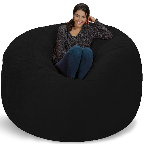 Chill Sack Bean Bag Chair: Giant 6' Memory Foam Furniture Bean Bag - Big Sofa with Soft Micro Fiber Cover, Black Furry - Ultrafur -Black