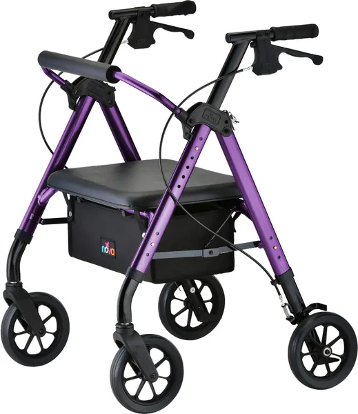 NOVA Medical Products Star Heavy Duty Bariatric Rollator Walker with Extra Wide Padded Seat, 8” Wheels, Fold Lock Feature with Adjustable Seat Height & 450 lbs. Weight Capacity, Standard Size, Purple