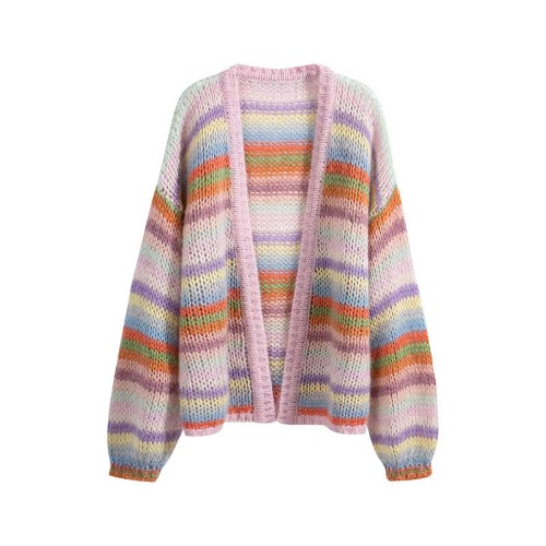 Colorblock Stripe Rainbow Knit Cardigan Sweater
