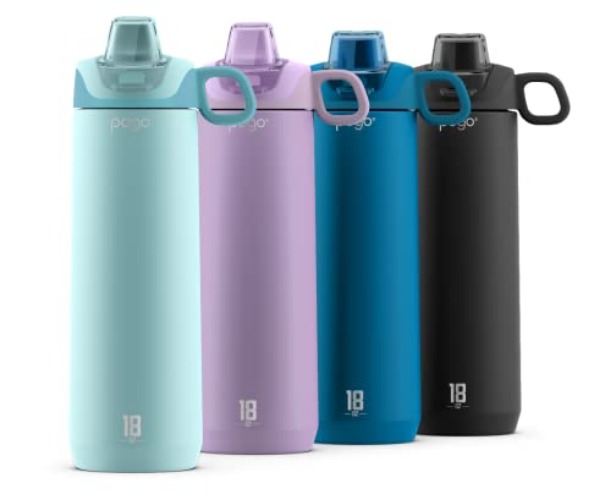 Pogo Active Stainless Steel Water Bottle with Leak Proof Lid and Silicone Carry Loop - Frost - 18 Oz.