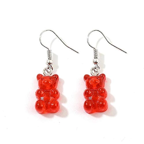Colorful Gummy Bears Earrings Red Blue Green Yellow Candy - Red