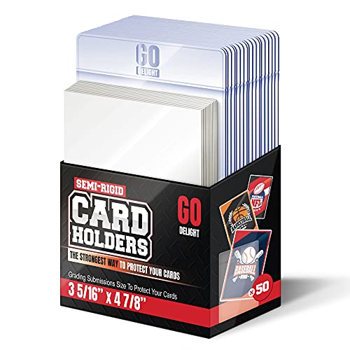 Semi Rigid Card Holders – 50 Card Holders for Trading Cards and 50 Penny Sleeves - 100 Bundle – Baseball Card Sleeves - Baseball Card Protectors - 3-5/16" x 4-7/8" Including 1/2" Lip - 50-Pack Semi Rigid