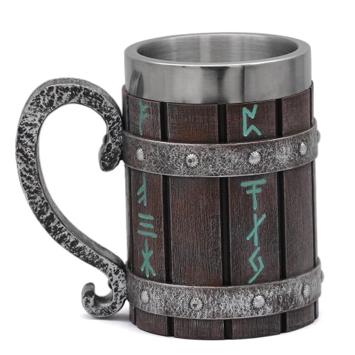 nordic viking rune mug Beer tankard Cup for men viking gift norse decor stainless steel wooden viking coffee cool mug viking gift for men beer cup stein - Viking Mug-88