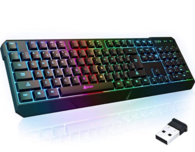KLIM Chroma Wireless Gaming Keyboard RGB - New 2023 - Long-Lasting Rechargeable Battery - Quick & Quiet Typing - Water Resistant Backlit Wireless Keyboard - Teclado Gamer - PC PS5 PS4 Xbox One Mac - Black