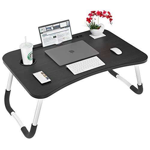 Laptop Desk, Astoryou Portable Laptop Bed Tray Table Bed Desk with Foldable Legs & Cup Slot for Eating, Working, Reading, Watching Movie on Bed Couch Sofa (Black) - Black