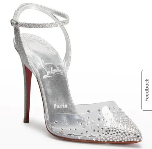 Spikaqueen Crystal Glitter Ankle-Strap Red Sole Pumps