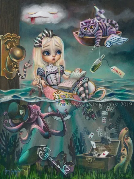 Alice In The Sea Of Tears LIMITED EDITION print paper canvas signed numbered Simona Candini big eyes Wonderland Cheshire Cat