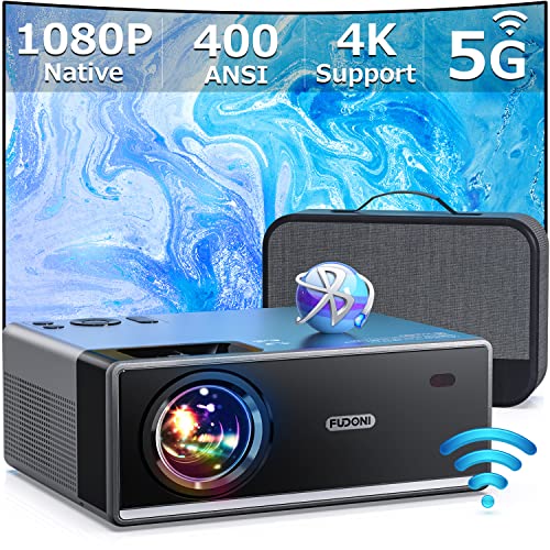Projector with 5G WiFi and Bluetooth, 1080P 15000L Outdoor Projector with HDMI and USB, Max 300" Display Zoom Function for Movies & Gaming, Compatible with TV Stick/Phone/Laptop - B-Black