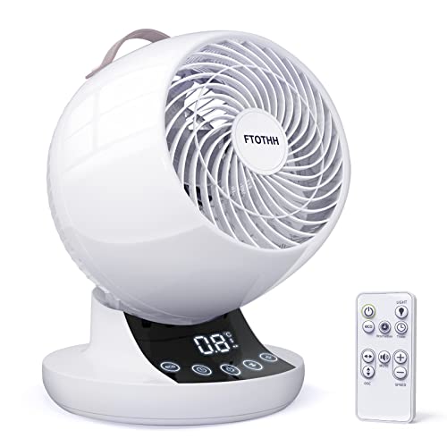 Air Circulator Desk Fan, 20 dB Quiet Electric Cooling Fan for Bedrooms, Energy Efficient, Powerful Turbo Oscillating Cooling Fan with Remote Control, 12H Timer, Touch Panel, 12 Speed for Home Office - White