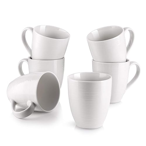 DOWAN Coffee Mugs, Coffee Mugs Set of 6, 17 Oz Ceramic Coffee Cups with Handle, Large Coffee Mug for Coffee Tea, Party, Coffee Mug Ceramic Set, Mug Sets, White - White