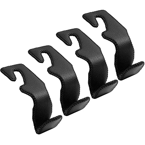 TISOHUGO Car Headrest Hooks for Purses and Bags Vehicle Back Seat Headrest Hanger Matching Cars Interior Genuine Leather Storage Holder Hook, 4 Pack, Black - Style A - Black 4 Pack