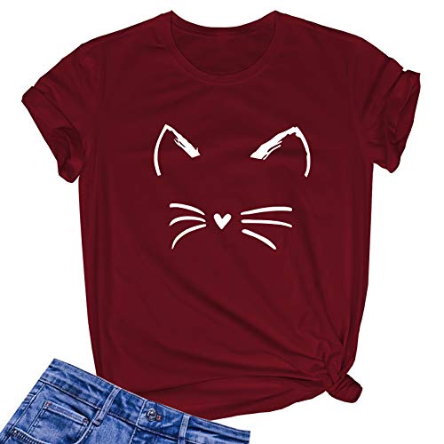 LOOKFACE Women's Cute T Shirt Junior Tops Teen Girls Graphic Tees - Medium - Wine Red