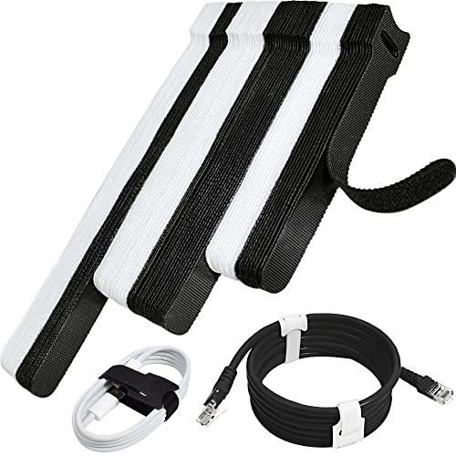 70pcs Cable Ties Reusable Black and White, Wire Ties, Cord Ties Cable Management for Electronics, Hook and Loop Cable Ties for Computer, 4, 6, 8 Inch - Black and White Cable Ties