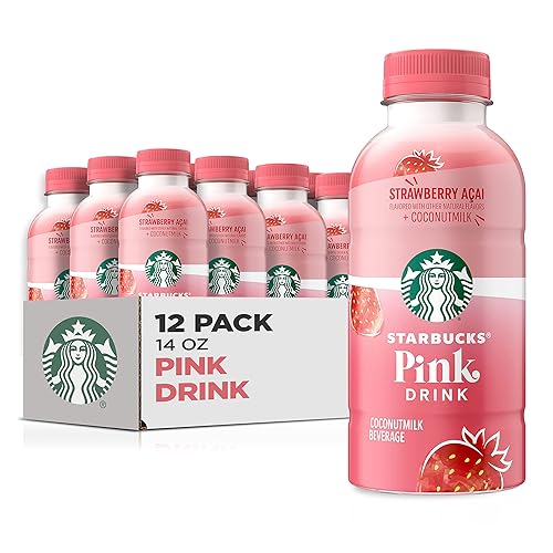 Starbucks Pink Drink, Strawberry Acai with Coconut Milk, 14oz Bottles (12 Pack) - Pink Drink - 14 Fl Oz (Pack of 12)