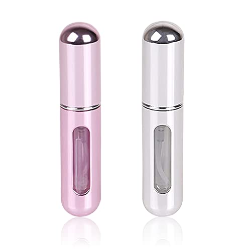LAIKME Travel Mini perfume Refillable Atomizer Container, Pocket Travel Size Cologne Sprayer, Perfume Scent Pump Case, Fragrance Empty spray bottle for Traveling and Outgoing 5ml - Pink, Silver