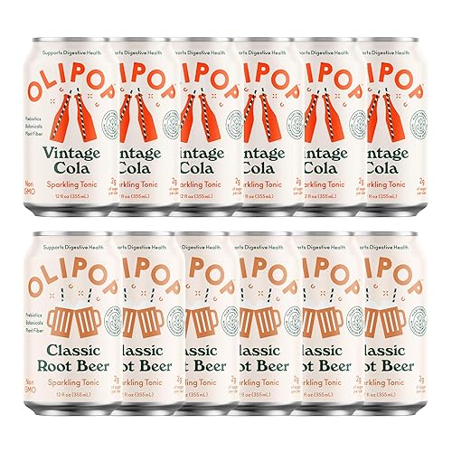 OLIPOP - Old School Classics Variety Pack, Healthy Soda, Prebiotic Soft Drink, Aids Digestive Health, High Fiber, Low Calorie, Low Sugar (12 oz, 12-Pack) - Variety Pack Old School Classics
