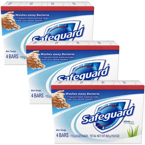 Safeguard Deodorant Soap White with Aloe 4 oz bars, 4ea (Pack of 3) - Aloe Vera 4 Ounce (Pack of 12)