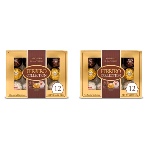Ferrero Collection Premium Gourmet Assorted Hazelnut Milk Chocolate, Dark Chocolate and Coconut, Great Holiday Gift Box, 4.6 oz, 12 Count