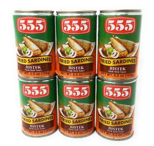 555 Fried Sardines in Bistek Steak Style Sauce 5.5oz (155g), 6 Pack - 