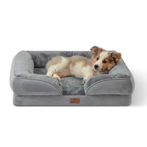 Bedsure Medium Dog Sofa Bed - Washable Orthopedic Dog Beds and Couch with Removable Flannel Zipper Cover, Gift for Dog, Grey, 71x58x18cm, Seat Size: 48x47cm