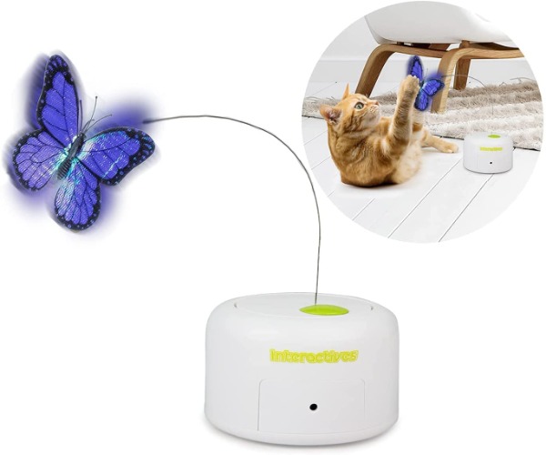 ALL FOR PAWS Interactive Motion Activate Cat Butterfly Toy, Flutter Bug Cat Toy, Indoor Interactive Play Teaser Cat Toy with 360°Rotating Butterfly & Sensor Mode, with Two Flashing Butterflies