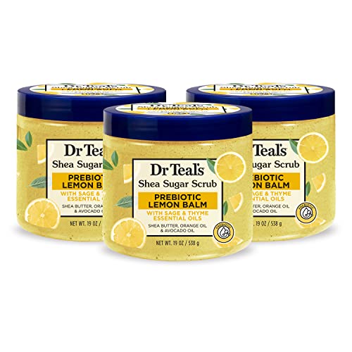 Dr Teal's Shea Sugar Scrub, Prebiotic Lemon Balm, 19 oz (Pack of 3) (Packaging May Vary) - Lemon