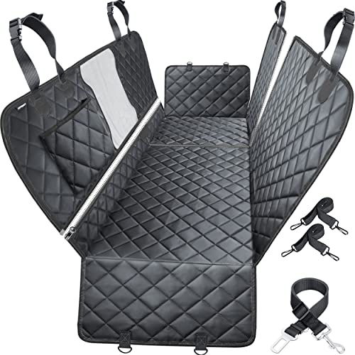 URPOWER 6 in 1 Dog Car Seat Cover, 60/40 Split Dog Seat Cover for Back Seat 100% Waterproof Dog Car Hammock Nonslip Backseat Dog Cover with Mesh Window Pet Seat Protector for Cars, Trucks and SUVs - Standard (53" W x 59" L) - Full Black