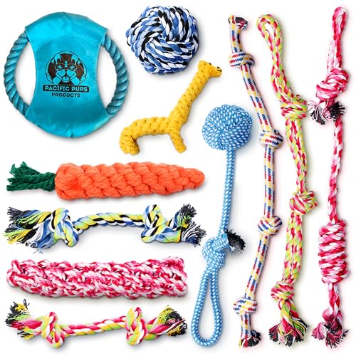 Pacific Pups Products Dog Rope Toys - Dog Rope Dog Toys for Aggressive Chewers, 11 Heavy Duty Dog Ropes for Aggressive Chewers, Cotton Rope Dog Toys Pack, Benefits Non-Profit Dog Rescue Dog Tug Ropes - 11