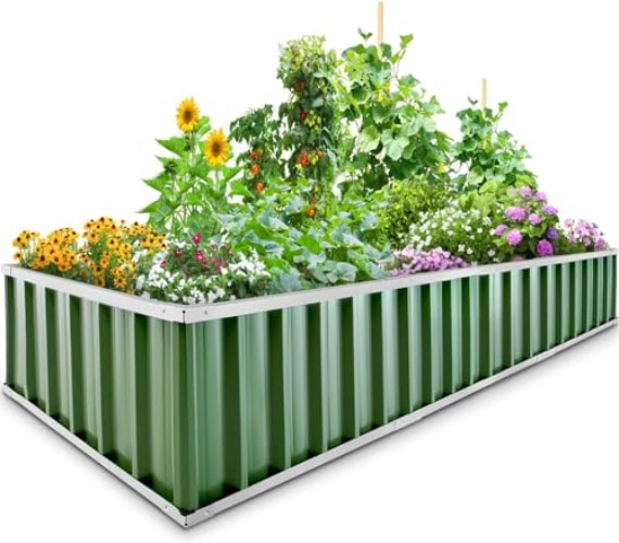 KING BIRD Raised Garden Bed 101"x 36"x 12" 4 Installation Methods for DIY Galvanized Steel Metal Planter Kit Box W/ 8pcs T-Type Tags & 2 Pairs of Gloves (Green) - Green - 101"X36"X12"