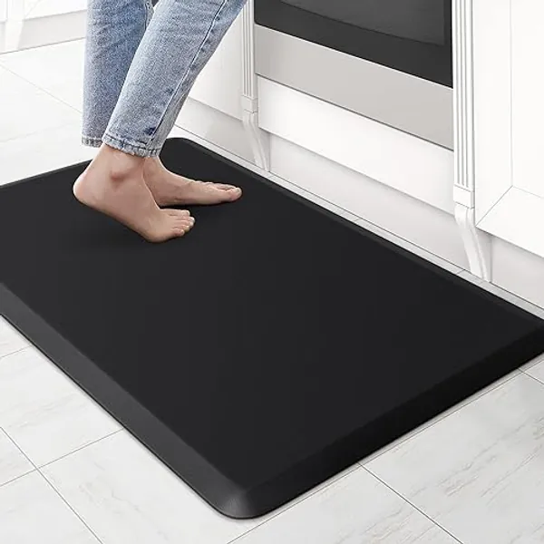 KitchenClouds Kitchen Mat Cushioned Anti Fatigue Rug 17.3"x28" Waterproof, Non Slip, Standing and Comfort Desk/Floor Mats for House Sink Office (Black)