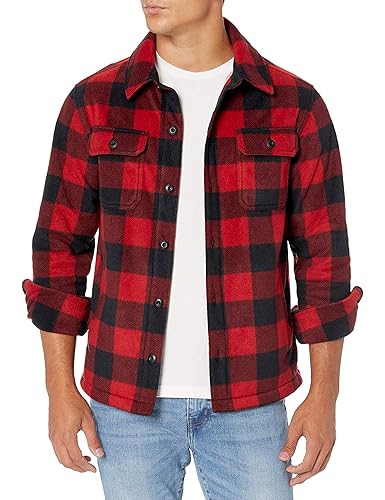 Amazon Essentials Men's Long-Sleeve Polar Fleece Shirt Jacket - Large - Red Buffalo Check