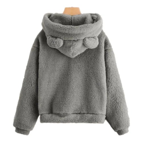 Snuggle Bunny: Adorable Plush Hoodie - Dark Grey / XL