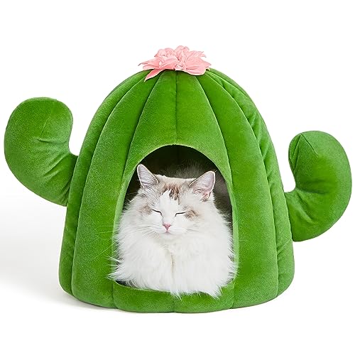 VETRESKA Cactus Cat Beds for Indoor Cats - Warm Cat House Pet Bed for Large Cat or Small Dog, Animal Cave Cat Tent Kitten Bed with Removable Washable Cushion - Cactus Green