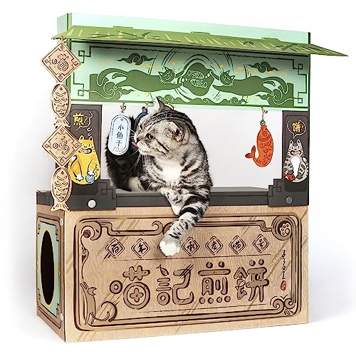 SMILE PAWS Cat Beds for Indoor Cats, Cardboard Cat House with Scratchers, Pancake Shop, Large Sturdy Cat Furniture Condo Cave Tent, Easy to Assemble Pet Toys Accessories Stuffs, Bunny Small Animals - d. Pancake Shop