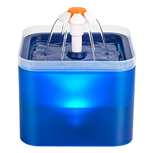 AONBOY Ultra Silent Pet Water Fountain 67oz/2L, with LED Light for Cat,Small Dogs, Activated Carbon Filter (Blue) - Blue