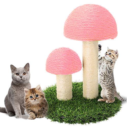 Cat Scratching Post, Mushroom Claw Scratching Post for Kitty, Natural Sisal Cat Scratchers Pole, 15x12 Inch Cat Interactive Toys (Pink) - Pink