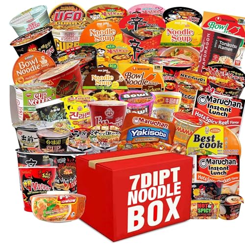 7DIPT Mystery Asian Instant CUP Ramen Variety Bundle w/ Fortune Cookie & Chopsticks - (12 Pack Assorted, minimum of 6 or more different cups) - Cups and Bowls (12 pack)