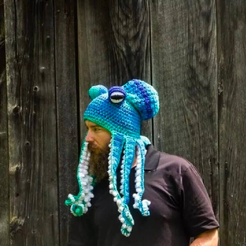 Octopus Pattern Color Block Knitted Hat | Blue-White