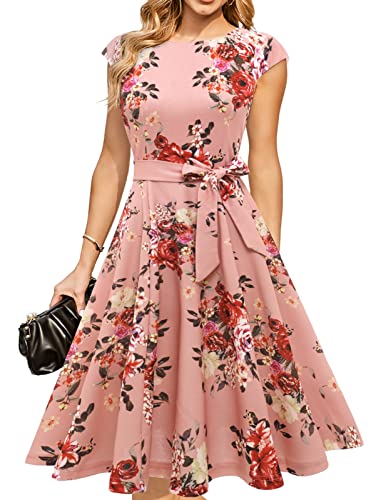 DRESSTELLS Cocktail Dresses Modest Wedding Guest Dress 2023 Fall Casual Dress, Homecoming & Prom - Blush Flower - Large