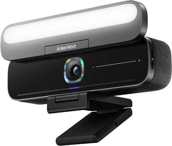 AnkerWork B600 Video Bar with Video Conference Camera and Built-In Light, AI Noise Cancellation, 4-Mic Array, 2K Resolution, Superior Sound, Webcam with Light, Web Camera with Microphone