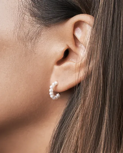 Pearl Hoop Earrings - Small Pearl Huggies - Bridal Jewelry - Single Earring - STD109