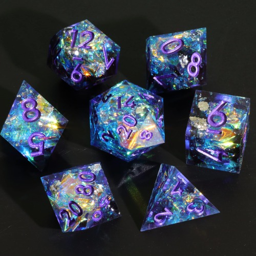 DND Dice Sharp Edge Dice Polyhedral Dice Mini Planet Dice Dungeons and Dragons Dice Handmade Dice Set Peachy Galaxy (A-Sapphire)