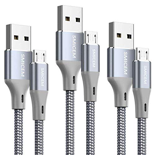 Micro USB Cable, Charging Cable Super Long Fast Charging Speed 10ft 3 Pack, Micro USB Charger Cable, Compatible with Samsung HTC, Sony, Galaxy, LG, PS4, Android and Others, Nylon Braided Cables
