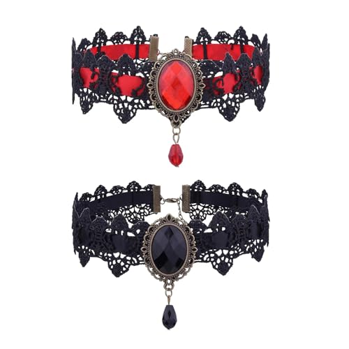 MDYBF 2 pcs choker, Lace Choker, goth accessories, choker necklace for girls, chokers for Halloween Decorations Party Accessory for Women Girls, black+red
