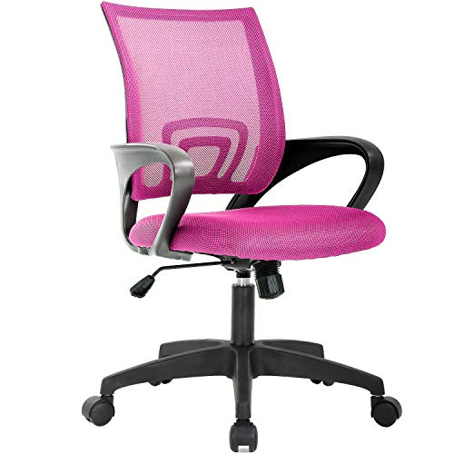 BestOffice Home Office Chair Ergonomic Desk Chair Mesh Computer Chair with Lumbar Support Armrest Executive Rolling Swivel Adjustable Mid Back Task Chair for Women Adults (Pink) - Pink