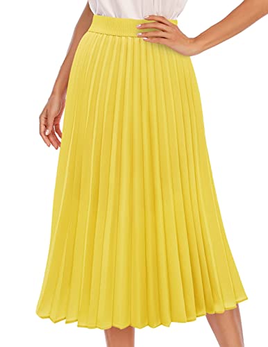 DRESSTELLS Women's Long Floral Print Maxi Chiffon Polka Dots Long Vintage Skirts - Yellow - Medium